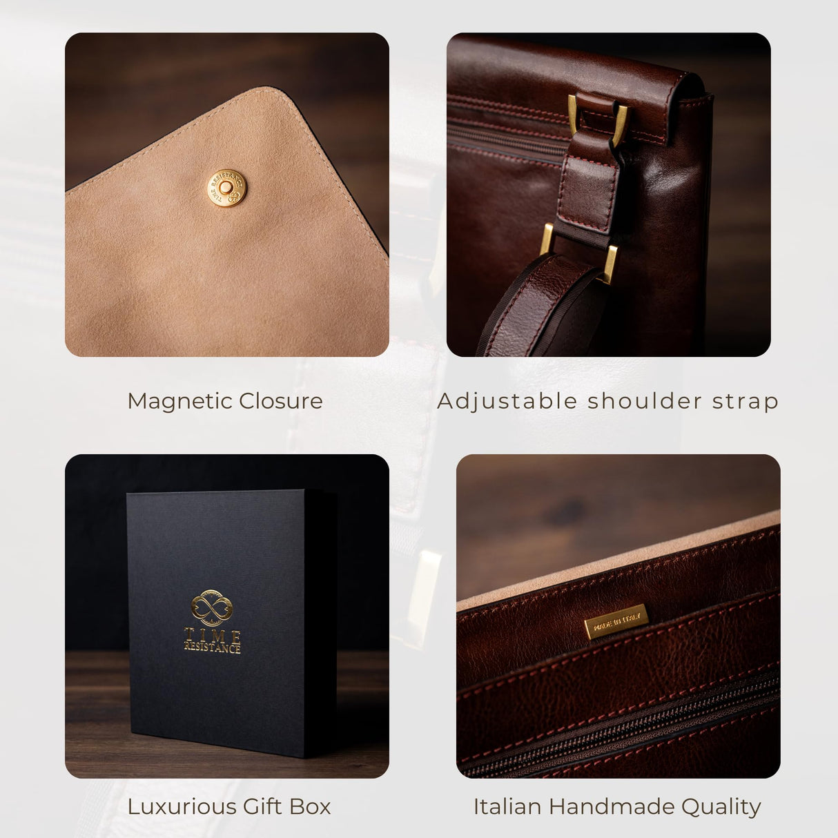 Time Resistance Bolso Messenger de Cuero - Bolso Bandolera para Hombre - Maletín