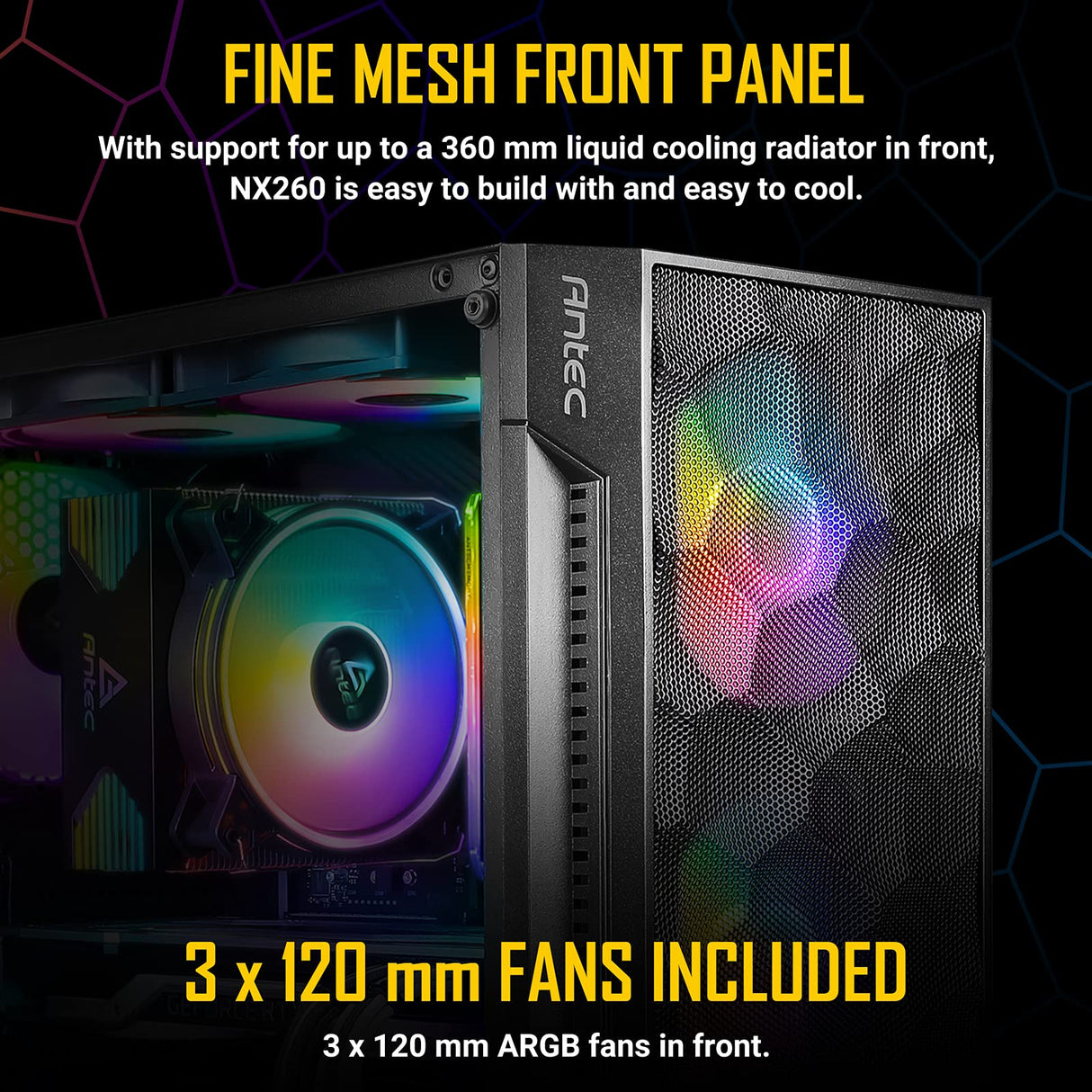ANTEC Caja Gaming Nx260 ATX 2 X usb2.0 1 X us3.0 Sin Fuente, Negro, Argb