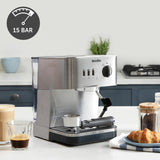 Breville Máquina de expresso Bijou Barista | Expreso automático y manual, Cafetera capuchino y café con leche | Bomba de 15 bares | Vara de vapor | Plateada [VCF149X]