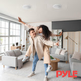 Pyle Altavoces empotrables, Pared, Techo, 8”, 250W, Dos vias, Estereo, Amplificador de 4 Canales, Rejillas Redondas/cuadradas Intercambiables