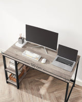 VASAGLE Escritorio, Mesa de Ordenador, con 2 Estante a la Izquierda o a la Derecha, para Oficina, Dormitorio, Estructura de Acero, Industrial, Greige y Negro LWD47MB