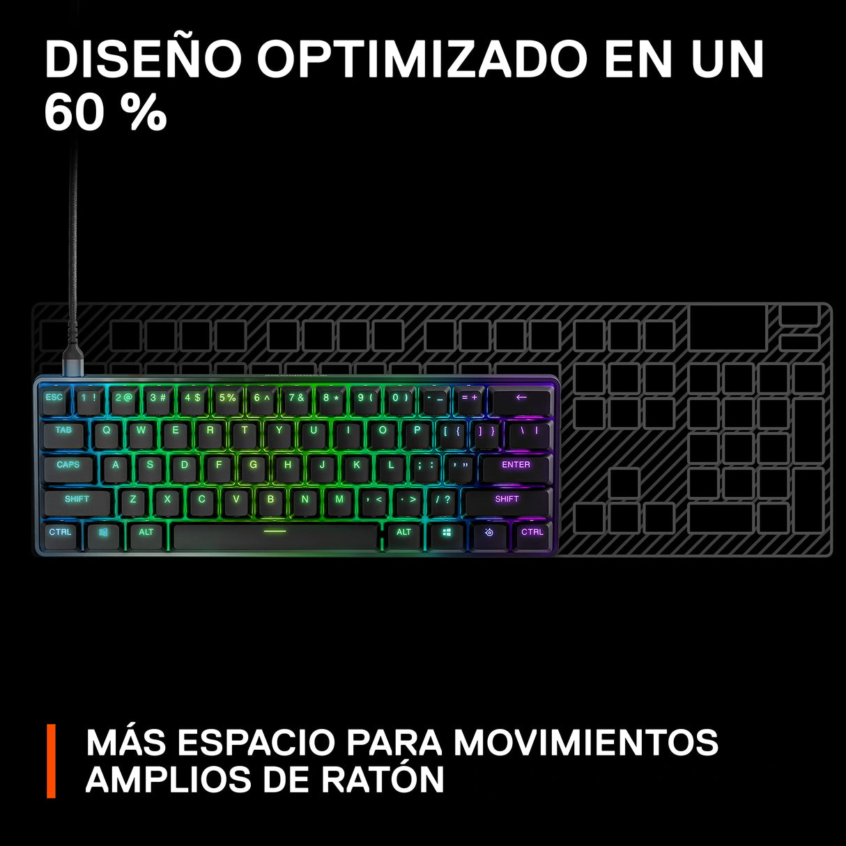 SteelSeries Apex 9 Mini - Teclado Mecánico de Gaming - Interruptores ópticos - Accionamiento de 2 puntos - Forma compacto Esports Mini 60 % - Interruptores intercambiables - Teclado nórdico (QWERTY)