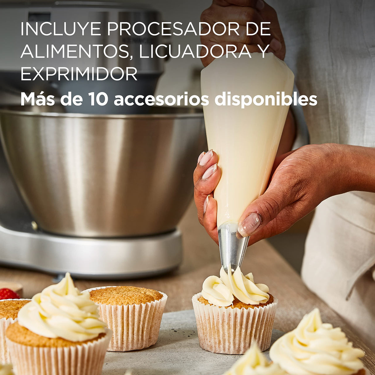 Kenwood Prospero+ KHC29.H0WH - Robot de Cocina Multifunción, Bol 4,3L, Mezclar, Batir y Amasar, Batidora de Vaso de Cristal 1.5L, Procesador de Alimentos 1.4L con Tres Discos y Exprimidor, Blanco