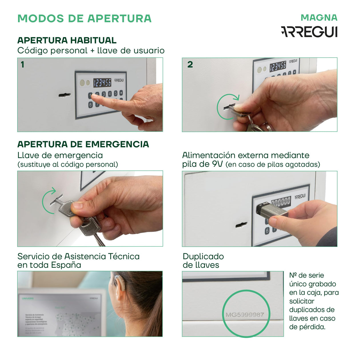 ARREGUI Magna 591020 Caja Fuerte Empotrable con Código y Llave | Caja de Doble Seguridad con Fondo Extensible para Dinero | Caja Fuerte de Pared Electrónica para Hogar u Oficina |26x36x15-25cm |14-23L