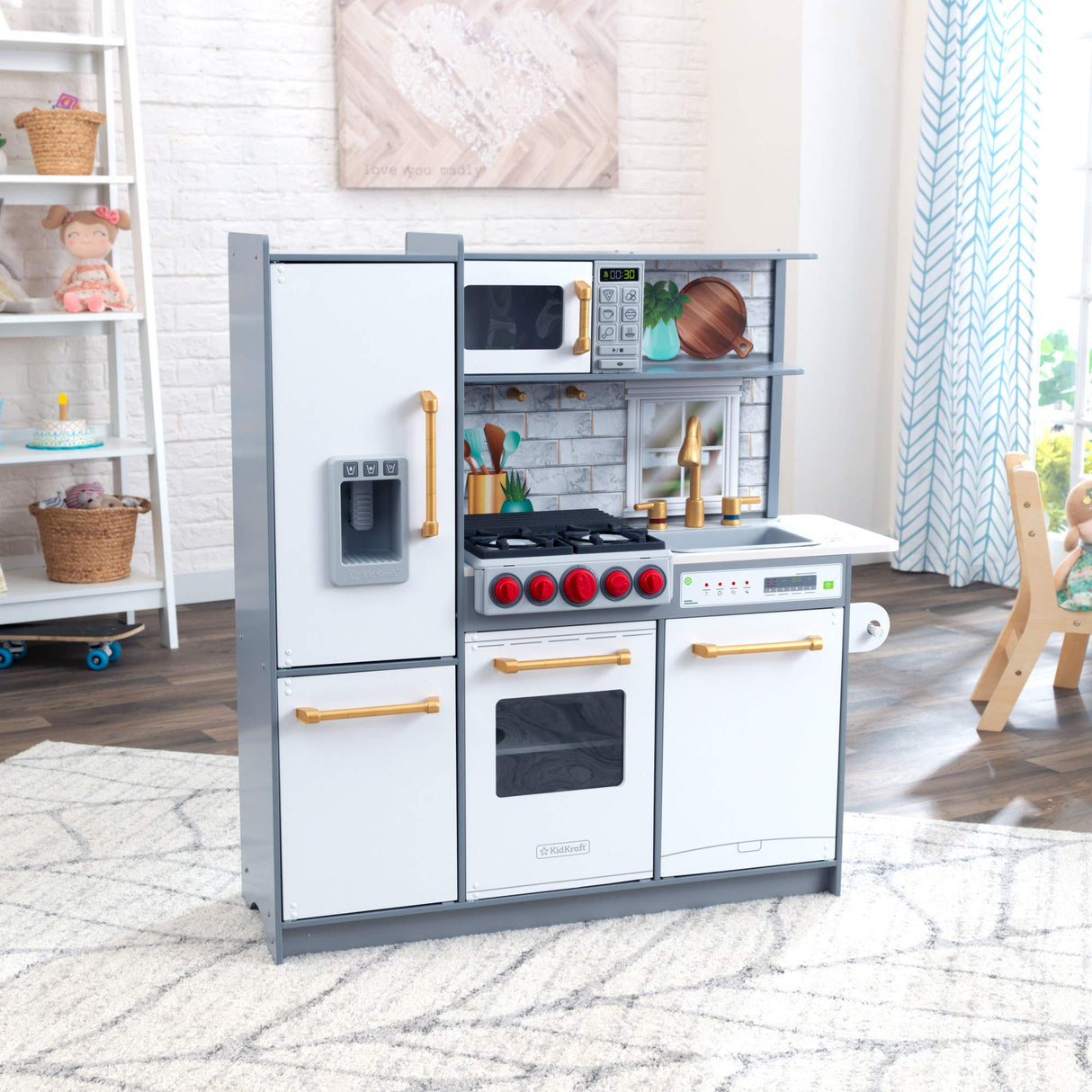 KidKraft Cocina de Juguete Uptown Elite de Madera para niños con Luz y Sonido y Dispensador de Cubitos de Hielo, Juguetes niños 3+ años (53437) Exclusivo en Amazon