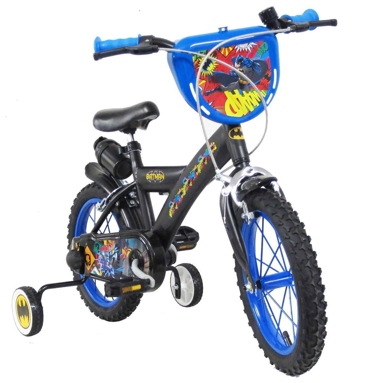 albri Bicicletta Da Pollici Di Bicicleta de 16 Pulgadas Batman, con estabilizadores Laterales, Botella y Escudo Delantero Personalizado. Producto Fabricado en Italia, Bebés niños, Negro