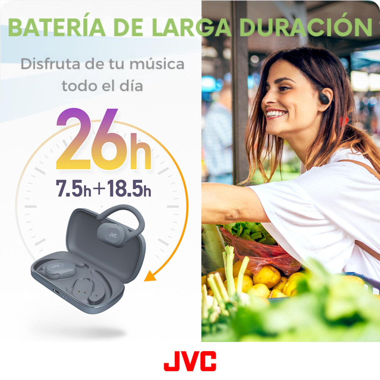 JVC Auriculares Inalámbricos Bluetooth | 26h Batería y Carga Rápida | Oreja Abierta | Ligeros y Resistentes a Salpicaduras | Deportivos | Control Táctil - HA-NP40T (Azul)