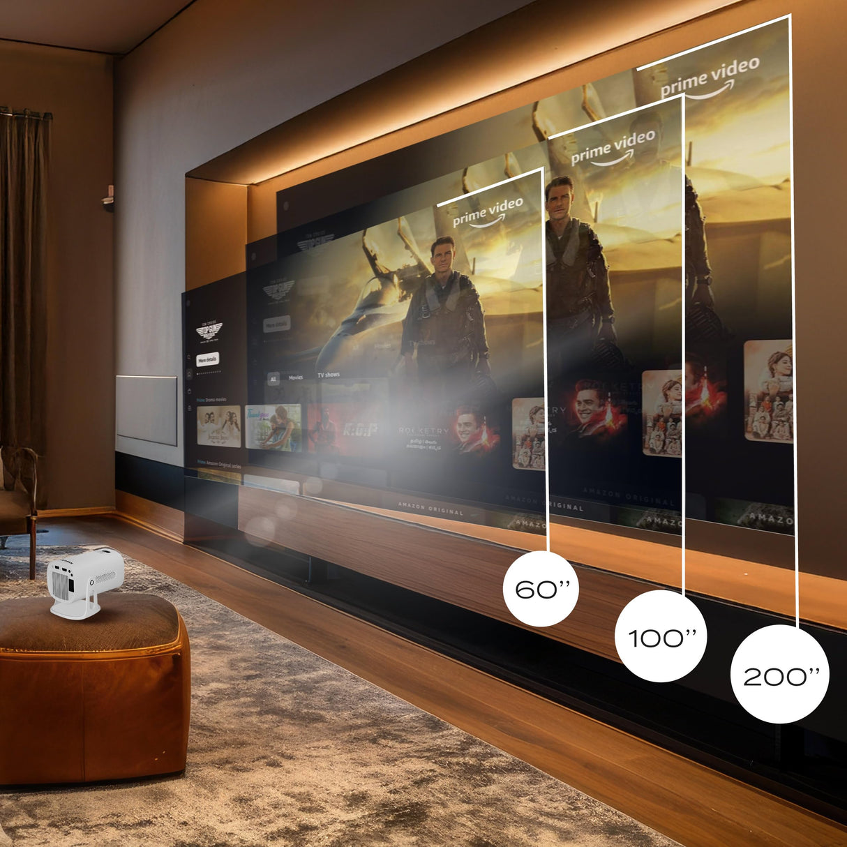 OVERMAX MULTIPIC Veer Mini Proyector 4K FullHD, Corrección Keystone, Imagen hasta 200", Wi-Fi Bluetooth, 2000 Lúmenes 120 ANSI, Proyector de Estrellas, Mando a Distancia, Android, Cine en Casa