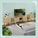Relaxdays Mesita de Noche, Cajones, Set de 2, Estilo Ratán, Mesilla Dormitorio Efecto Madera, 55 x 40 x 41,5 cm, Natural, Tablero de Fibras, Aluminio, 2 Unidades