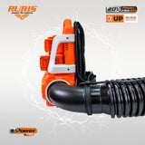 RURIS - Soplador de Espalda inalámbrico 1284e 4 velocidades + Modo Turbo, Velocidad 70 m/s, Volumen 1100 m³/h, Tubo telescópico, arnés y 2 baterías de Litio de 20 V + Cargador Incluido