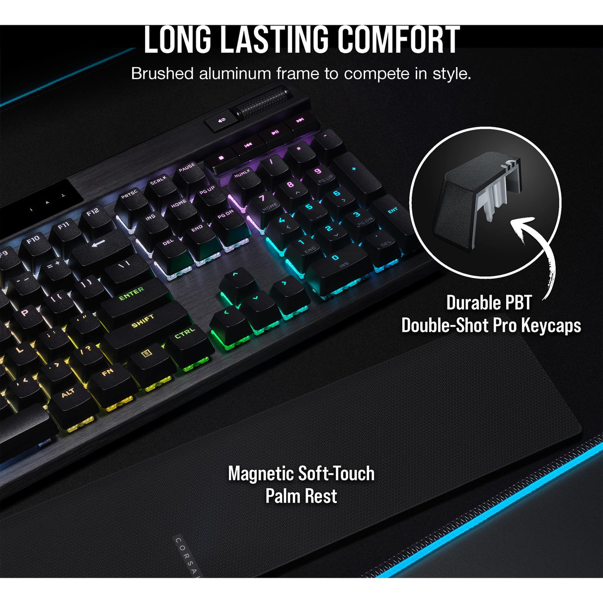 Corsair K70 Pro RGB Teclado óptico mecánico con Cable - Interruptor Lineal OPX - Teclas PBT de Doble Disparo - Compatible con iCUE - QWERTZ DE - PC, Xbox - Negro