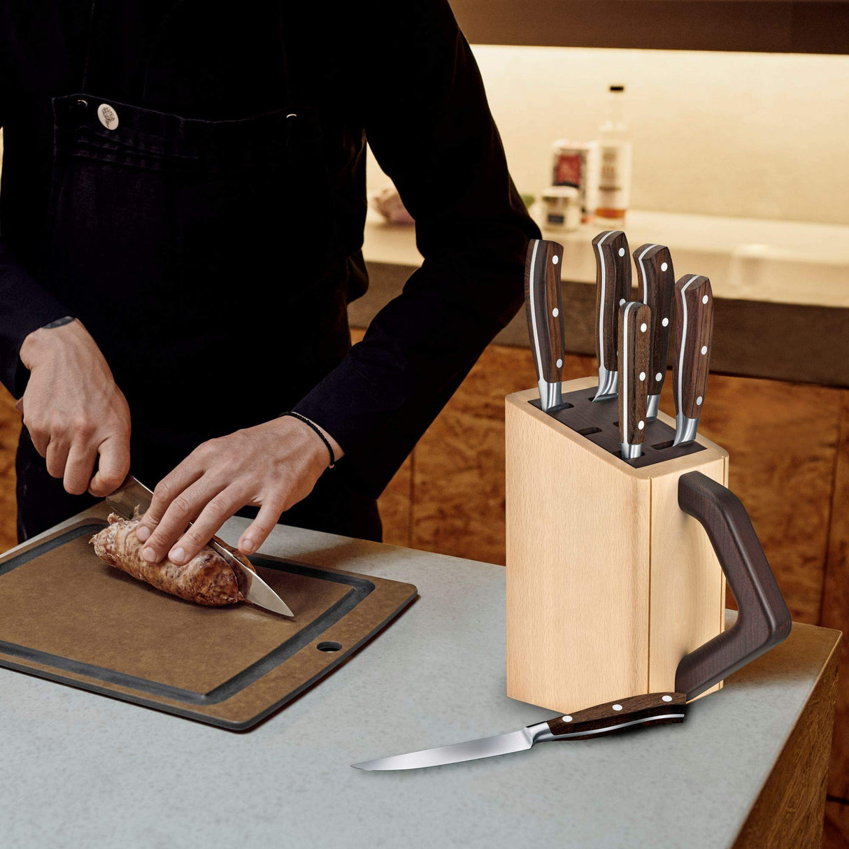 Victorinox Grand Maître bloque de cuchillos, inserto ranurado, 6 piezas, incl. 6 cuchillos de chef, almacenamiento de cuchillos, de madera