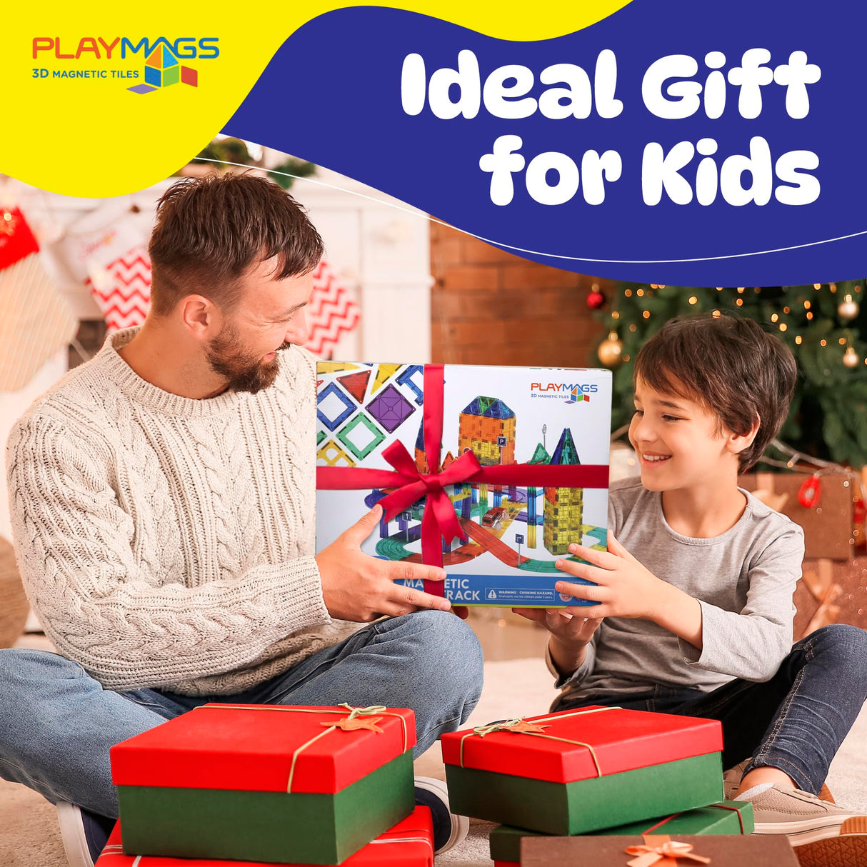 Playmags Juego de 200 Piezas con fichas magnéticas, Pista de Carreras, Incluye 2 Autos de Carreras eléctricos motorizados, para niños de 3 años en adelante