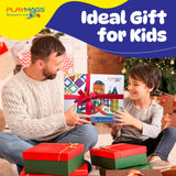 Playmags Juego de 200 Piezas con fichas magnéticas, Pista de Carreras, Incluye 2 Autos de Carreras eléctricos motorizados, para niños de 3 años en adelante