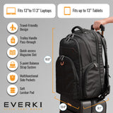 Everki Atlas - Mochila para portátil con Compartimento Ajustable para portátil de 13 a 17,3 Pulgadas (33-43,9 cm), Trolley Flap, Concepto Plano Bien pensado y Otras Funciones, Negro, EKP121-1