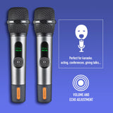 NGS Singer Star Duo – Pack 2 Micrófonos Inalámbricos Dinámico 2,4GHz, Autonomía 30h, Control de Volumen y Eco, Indicador de Batería, Conexión Jack 3,5mm y 6,3mm – Ideal para Karaokes y Eventos
