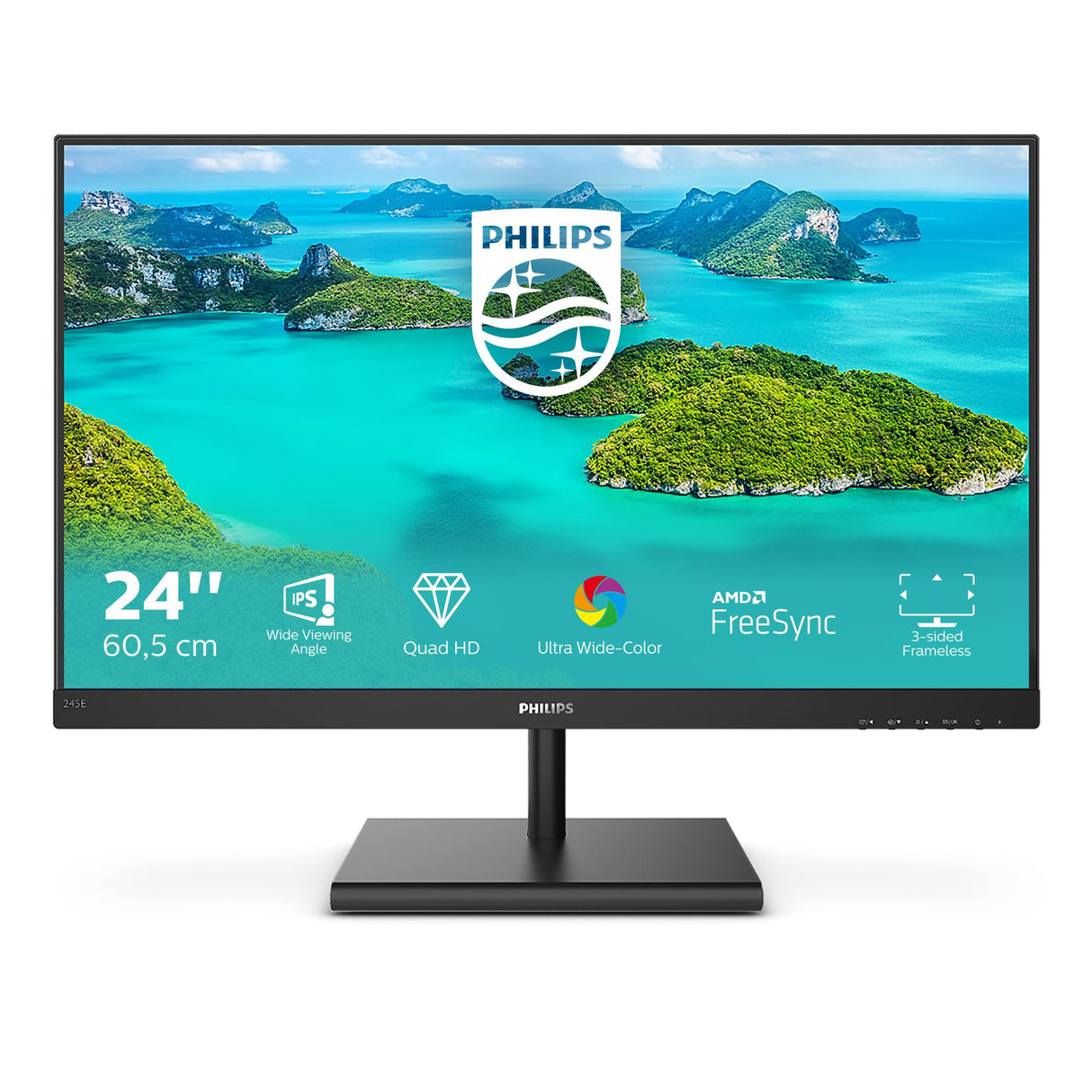 Philips Monitors 245E1S/00-24",QHD, 75Hz, IPS, FreeSync (2560x1440 250cd/m, HDMI 1x1.4, Displayport)