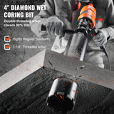 VEVOR Taladro de Diamante Diámetro de 8-10,2 cm Taladro de Mano para Hormigón Profundidad de 400mm Broca Diamantada 1500W 1100/2400 rpm con Extractor de Núcleos y Nivel Construcción de Hormigón Armado