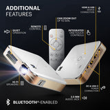 KODAK - Proyector Inteligente HD portátil Luma 400 - Compatible con Wi-Fi, Bluetooth, HDMI y USB - Resolución Original de hasta 150" 720p (4K), 200 lúmenes ansi - Trípode Incluido