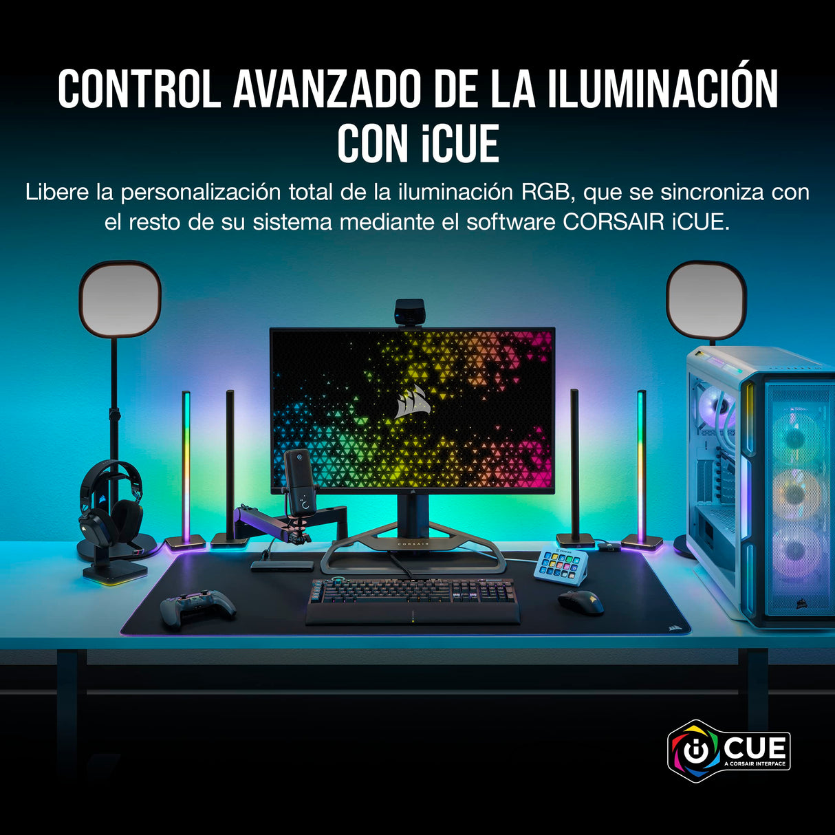 Corsair MM700 RGB Extended 3XL Alfombrilla de Ratón para Juegos con Superficie de Tela - Superficie de 1220 × 610 mm - Iluminación RGB de 360° y Tres Zonas - Hub USB con Dos Puertos - Negro