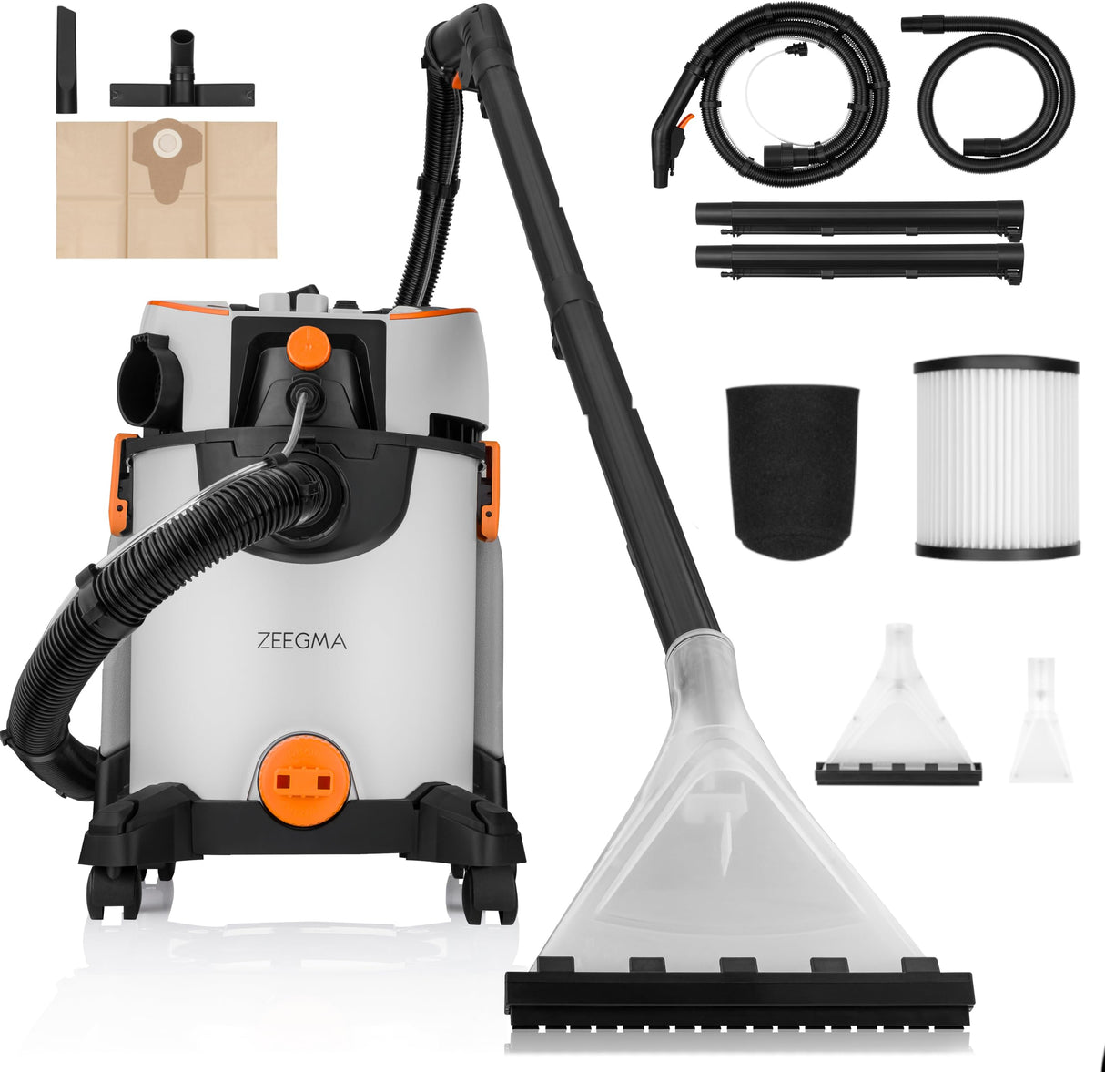 ZEEGMA ZONDER WASH aspiradora de lavado 1400W con función de soplado y extracción de agua, filtro HEPA, 4L, elimina ácaros y alérgenos, 13m de alcance, accesorios incluidos