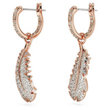 Swarovski Pendientes Nice, Motivo de Pluma, Cristales Blancos, Baño tono oro rosa