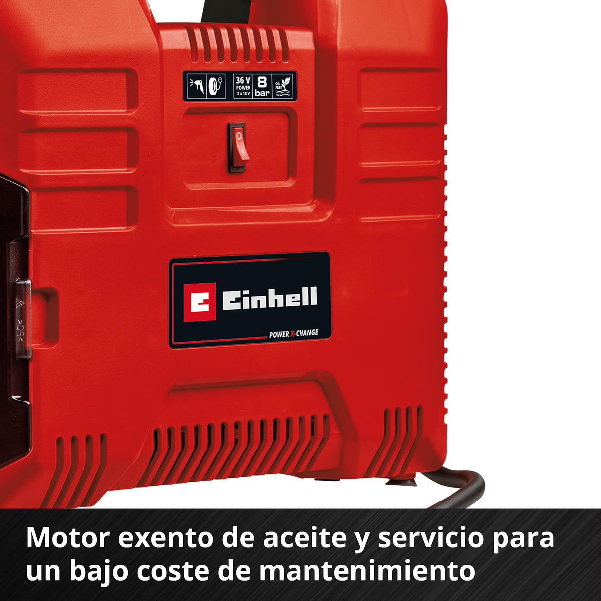 Einhell Compresor de maletín con batería TE-AC 36/8 Li OF Set-Solo Power X-Change (36 V, máx. 8 bar, sin aceite, potencia de aspiración 130 l/min, incl. set adaptador de 3 pz., sin batería)