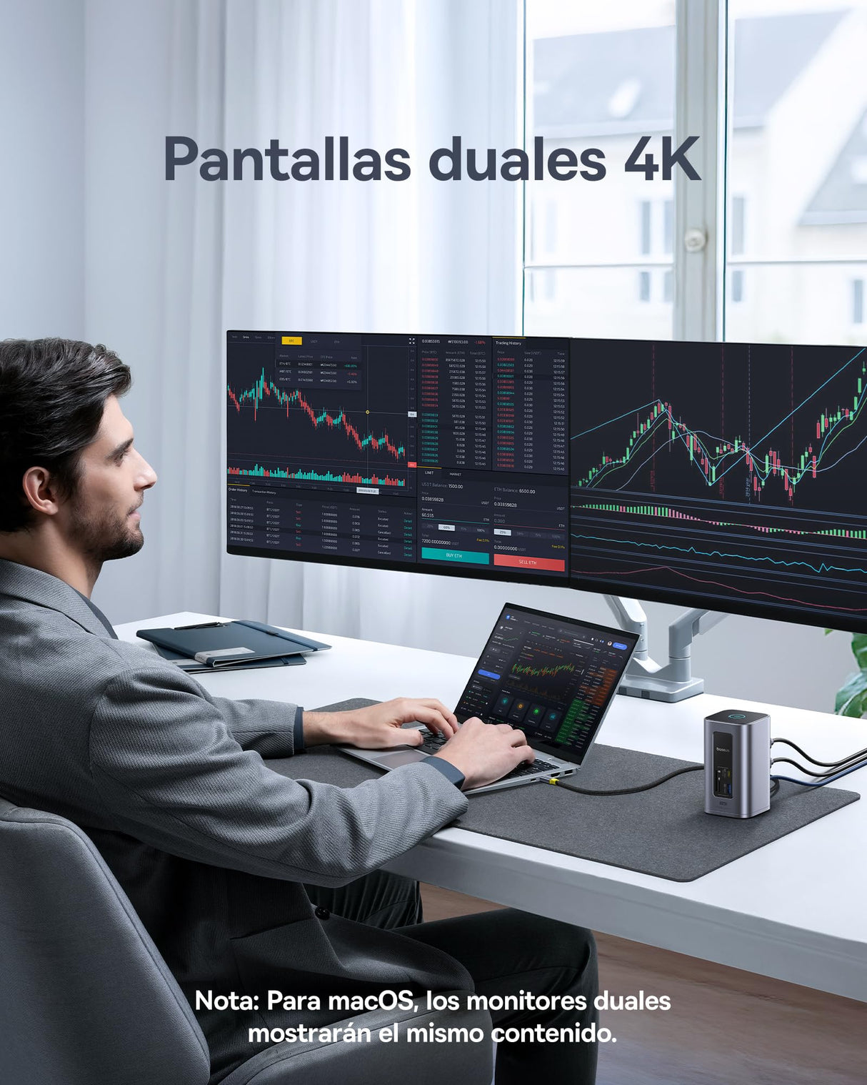 Baseus Docking Station, Nomos Air 12 in 1, Estación de Acoplamiento 2 Monitores con 2 * 4K HDMI, USB-A/C 10Gbps, Ethernet 1 Gbps, 100W PD, HUB USB C para Laptop DELL/HP/Lenovo/ASUS/Acer/Mac