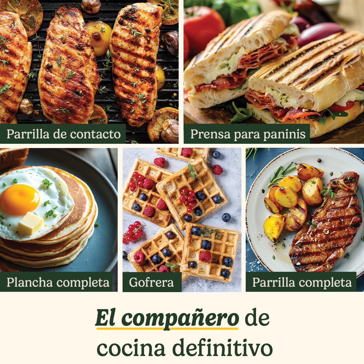 Cuisinart 6-en-1 : Gril, Plancha, Gaufrier | Plaques réversibles antiadhésives | Écran digital | SearBlast® | Bisagra ajustable, Acero inoxidable