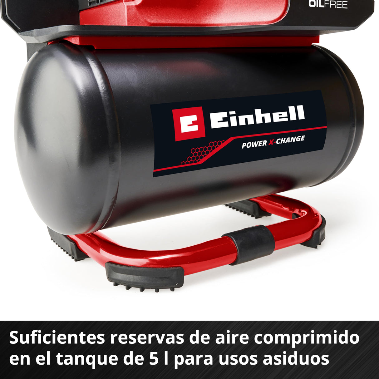 Einhell Compresor con batería TE-AC 18/75 Li OF-Solo Power X-Change (18 V, máx. 8 bar, depósito de 5 l, potencia de aspiración 75 l/min, 2 manómetros, sin aceite, sin batería)