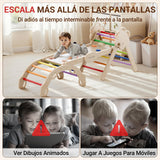 COSYLAND 8 en 1 Triángulo de Escalada Montessori con Arco y Rampa, Set Plegable Infantil, Juguete de Madera Resistente para Interior, Niños 18 Meses-6 años, Colores Arcoíris, Grande