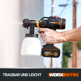 WORX WX020 Nitro - Sistema de pulverización de Pintura con batería (20 V, Potente Motor sin escobillas, 3 pulverizadores y 4 tamaños de Boquilla, fácil Limpieza, pulverización Uniforme, Incluye