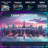 Z-Edge Monitor Gaming Curvo 27'' 200 Hz, 1ms, FreeSync, Pantalla FHD 1080P con DP Cable, 350 CD/m², 1500R VA Sin Marco, HDMI2.1 & DP1.4, VESA, sRGB 99%, 178° ángulo de visión, Inclinación Ajustable