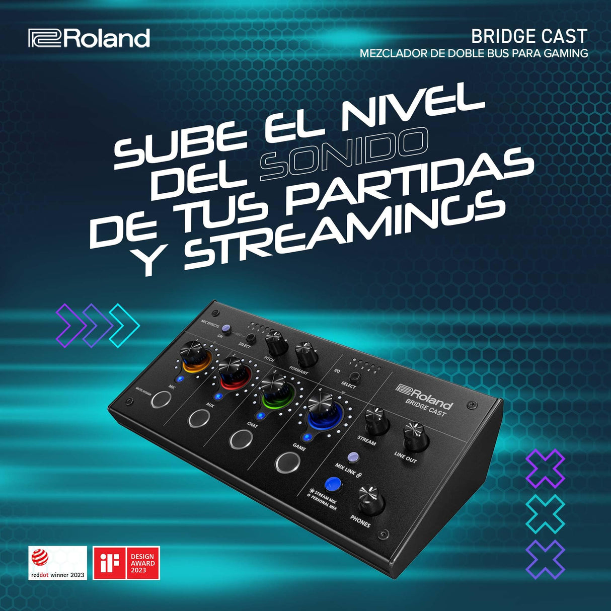 Mezclador de doble bus para gaming Roland BRIDGE CAST | Interfaz de streaming de audio y mezclador profesional para gamers online | DSP de hardware de 32 bits | Negro