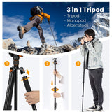 TARION Q550 Trípode Cámara y Brazo Extensión Columna Central con rotación Horizontal 360°y Vertical 180°y Sacos de Arena MAX 155 cm Carga 6 kg para Viajar Foto