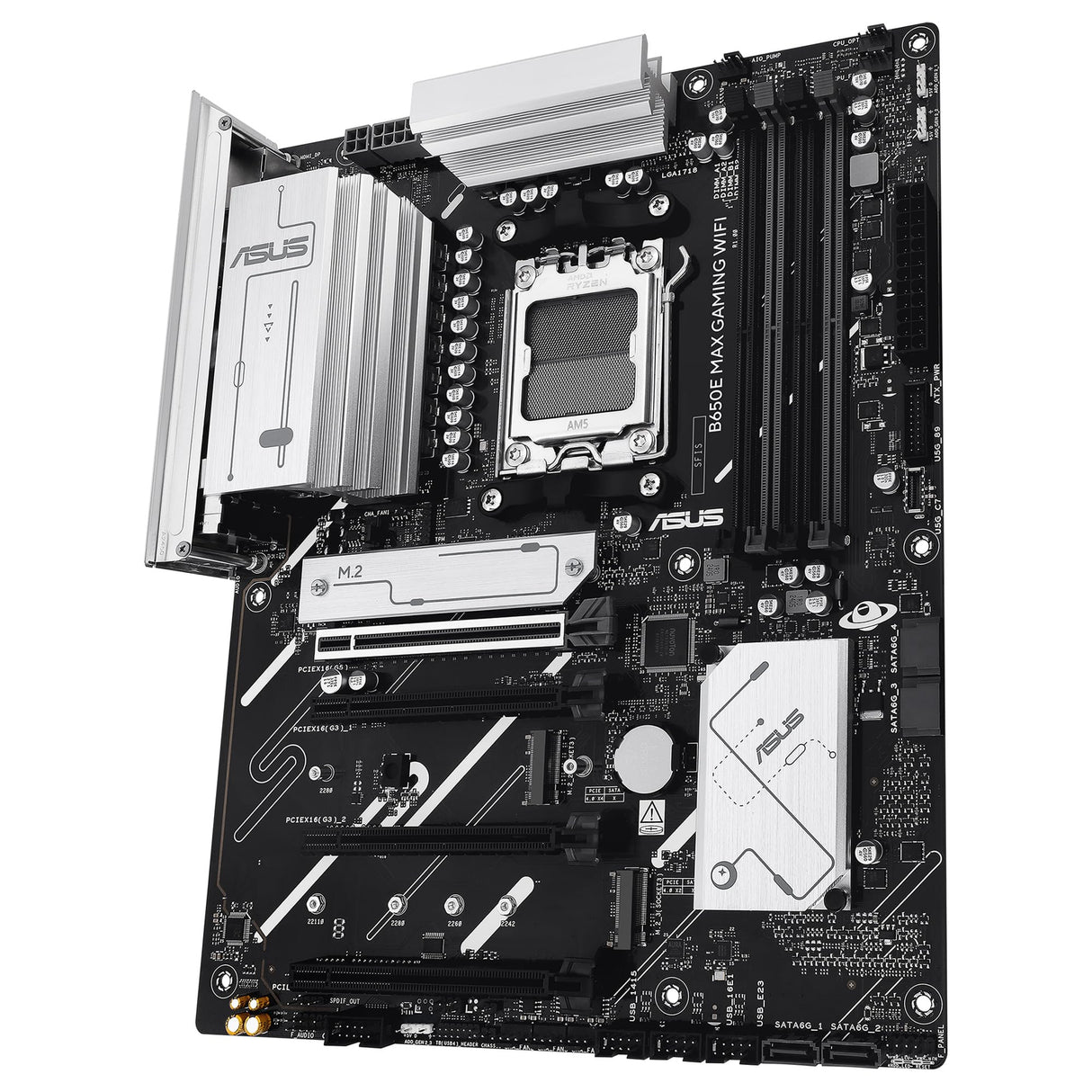 ASUS B650E MAX Gaming WiFi - Placa Base AMD B650 ATX, DDR5, PCIe 5.0, Tres Ranuras M.2, Wi-Fi 6E, Realtek 2.5Gb Ethernet, DisplayPort, HDMI, USB 10 Gbps Tipo-A y Tipo-C, BIOS Flashback, Aura Sync