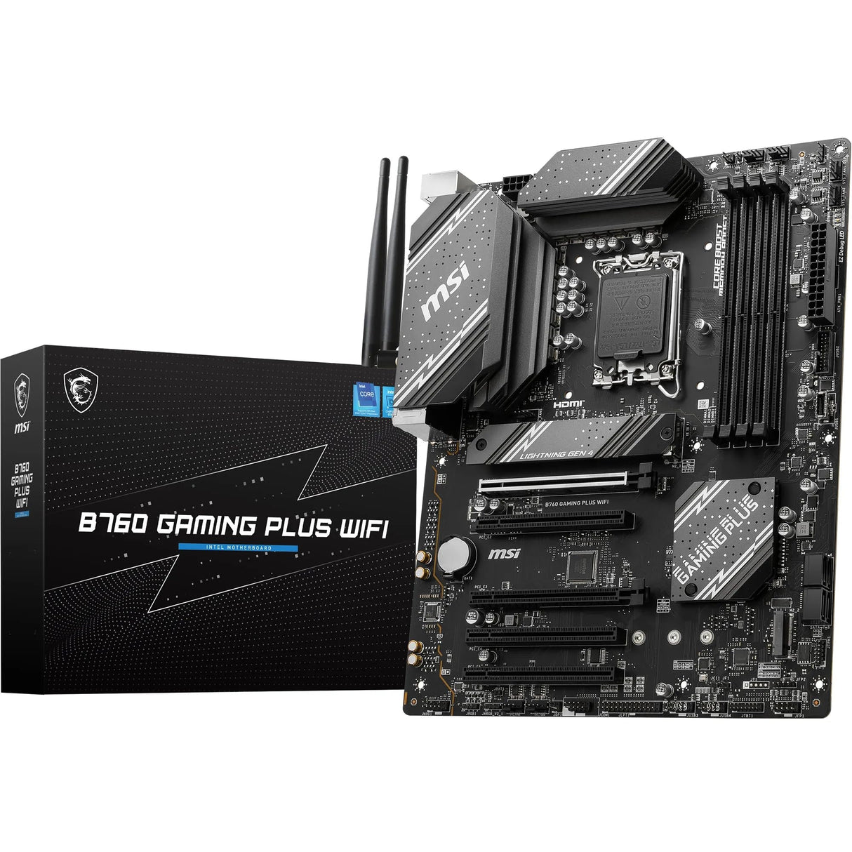 Msi B760 Gaming Plus Wi-Fi 6E - Placa Base ATX, LGA 1700, 12a y 13a Generación de Core, Memoria DDR5, Ranuras PCIe 4.0 x16 Dobles, Incluye un Módulo Intel con Bluetooth 5.3 y LAN a 2.5 Gbps