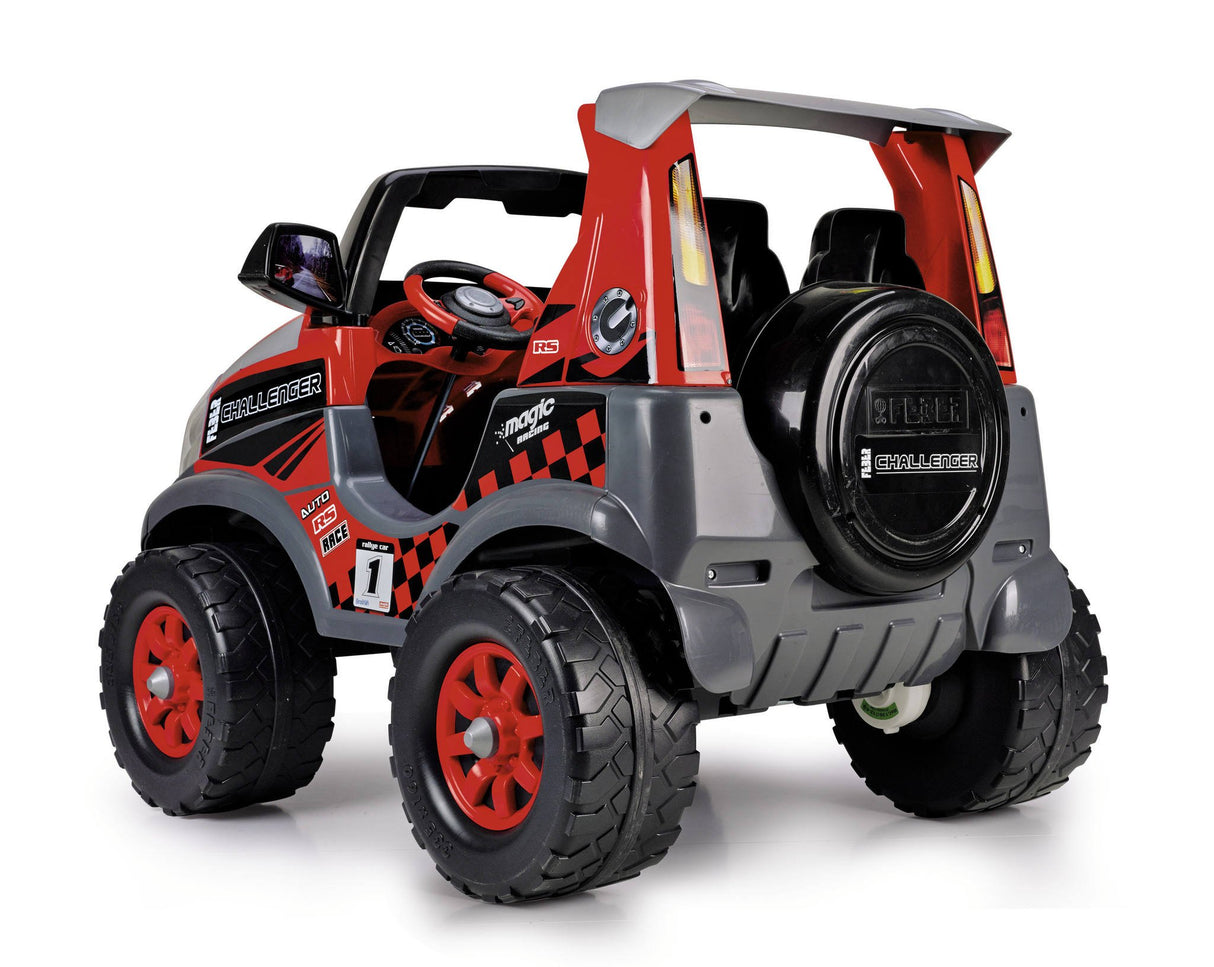 FEBER - Challenger 12 V Coche, Coche de 2 Plazas Deportivo, Color Rojo, Alcanza 5,3km/h, Incluye Batería y Cargador, Autonomía de 40 min, para Niños de 3 a 7 años, Famosa (800008262)