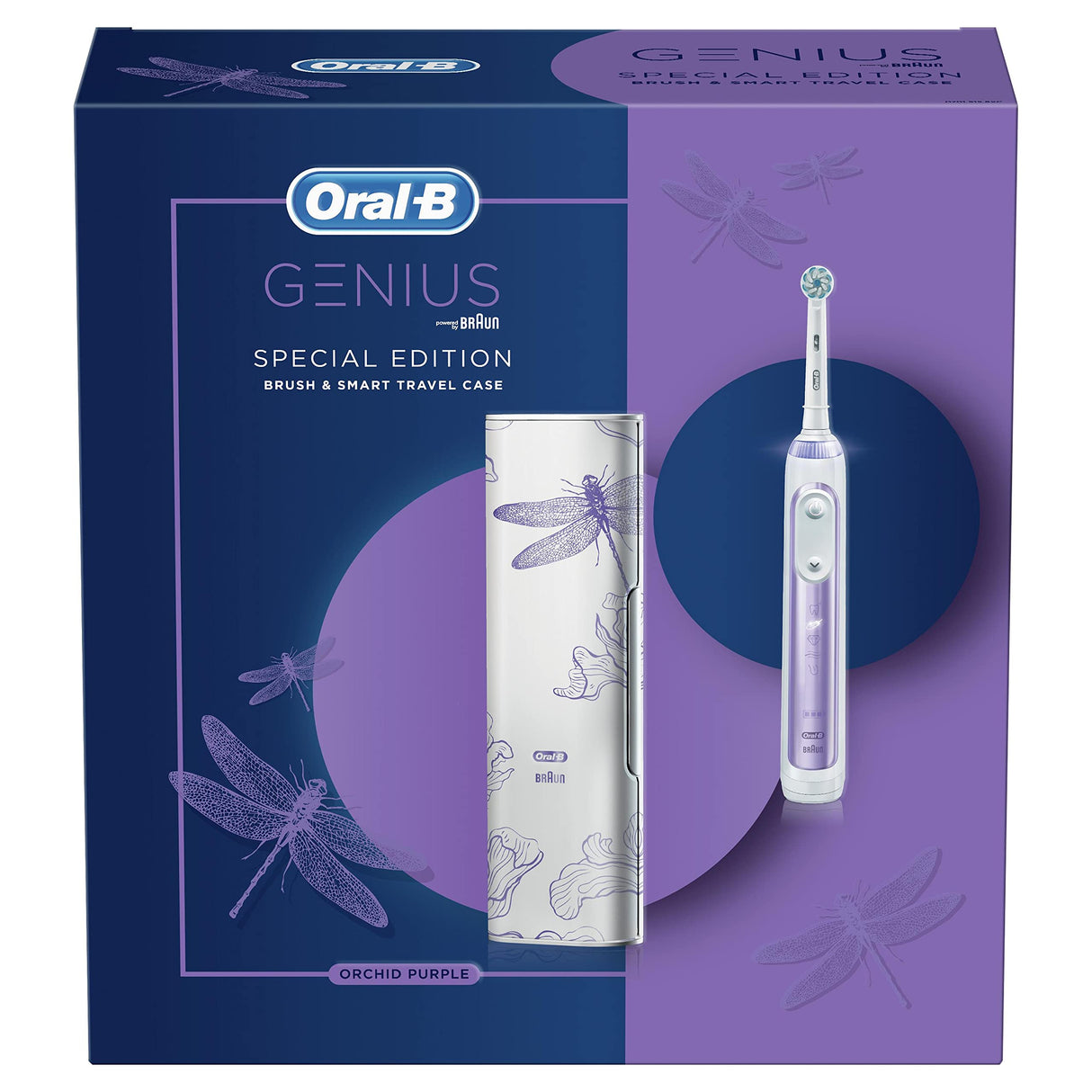 Oral-B Genius cepillo de dientes eléctrico edición especial, mango de cepillo de dientes de inteligencia artificial con estuche de viaje, morado