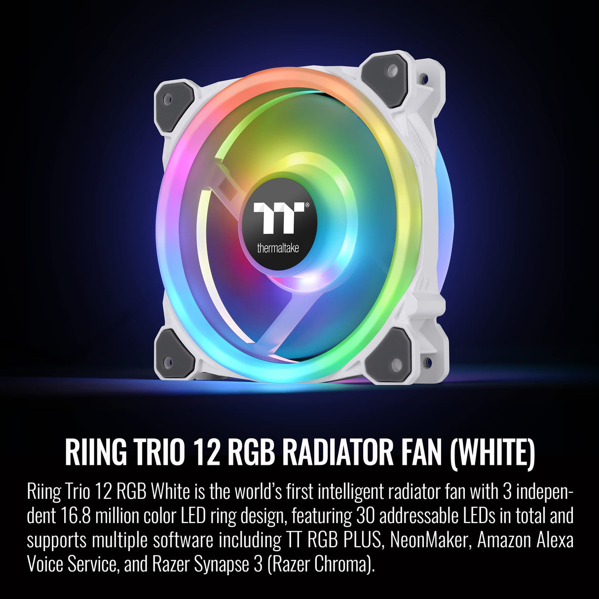 Thermaltake Riing Trio 12 RGB White TT Premium Edition - Paquete de 3, 120 mm, 3 anillos LED independientes de 16.8 millones de colores, con 30 LED direccionables, ventilador de caja/radiador,