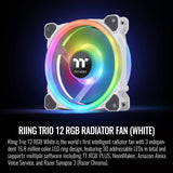 Thermaltake Riing Trio 12 RGB White TT Premium Edition - Paquete de 3, 120 mm, 3 anillos LED independientes de 16.8 millones de colores, con 30 LED direccionables, ventilador de caja/radiador,
