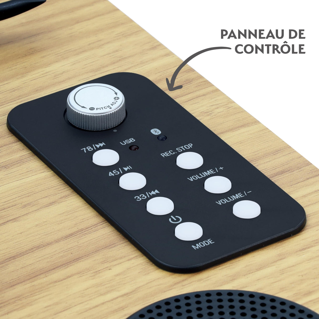 Mooov 477361 - Tocadiscos de Vinilo Bluetooth, 3 velocidades, Altavoces estéreo, Potencia 15W, Salida USB para convertir vinilos a Formato Digital, Salida RCA, Acabado en Madera Natural