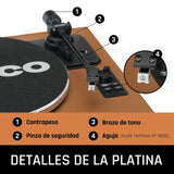 Lenco LS-430 giradiscos - giradiscos Bluetooth - altavoces integrados 40 vatios RMS - transmisión por correa - control de tono - preamplificador - salida RCA y entrada AUX - marrón, LS-430BN