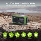Radio de Emergencia – Versión portátil – Dab+ / FM – Funciona con Pilas/manivela/energía Solar/alimentación Mediante USB – Despertador – Verde/Negro