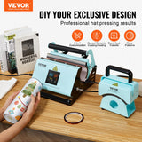 VEVOR 2 en 1 Máquina de Prensado Térmico para Vasos y Gorras Mini Prensa Térmica para Sombreros Prensa Térmica para Vasos y Tazas de Sublimación de 11-30 oz, Control de Temperatura y Tiempo, Verde