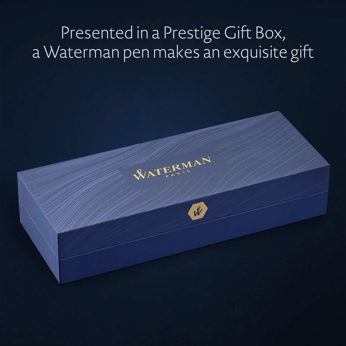 Pluma estilográfica Waterman Expert, en metal y lacado negro con adorno dorado, capuchón cincelado, plumín mediano de acero inoxidable