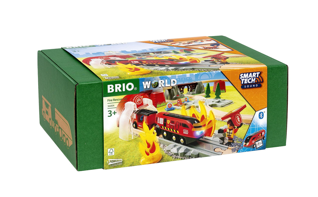 BRIO World – Set de Bomberos Smart Tech Sound 36004 | Set ferroviario a Pilas de 41 Piezas para niños a Partir de 3 años