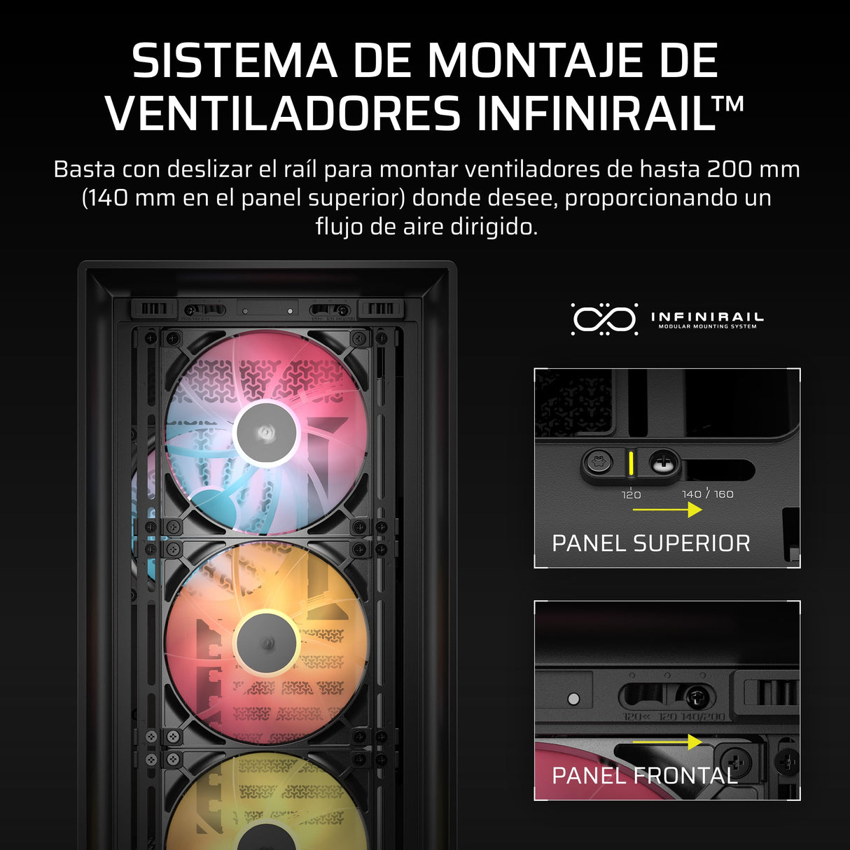CORSAIR Frame 5000D RS ARGB Caja Modular Mid-Tower de Gran Flujo de Aire para PC – 4X Ventiladores RS Preinstalados, Sistema de Montaje de Ventiladores InfiniRail – Negro