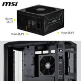 MSI mag A850GLS PCIE5, Fuente de alimentación, 850W, 80 Plus Gold, ATX 3.1, Compatible con GPU PCIe 5.1, 12V-2x6 nativos, Conector 12V-2x6 de Dos Colores, Fuente de alimentación ATX