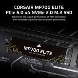 Corsair MP700 Elite 1TB PCIe 5.0 x4 NVMe M.2 SSD – hasta 10,000MB/sec – Alta Densidad 3D TLC NAND – M.2 2280 – Compatible con DirectStorage – Negro